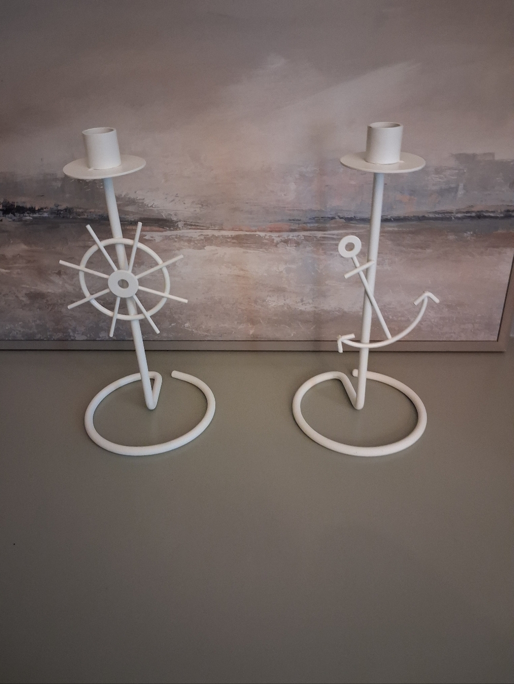 White Nautical Anchor and Ship Wheel Metal Candle Holders - Home Accents